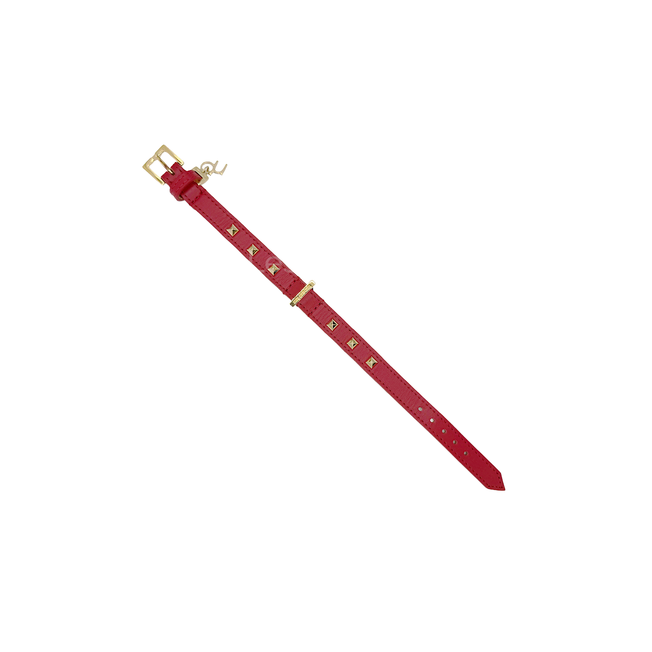 Collier rouge à clous pyramidaux dorés - Les Trésors Pets