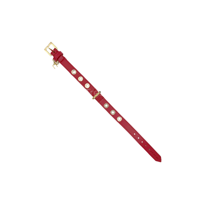 Collier à goujons dorés – Cuir rouge - Les Trésors Pets