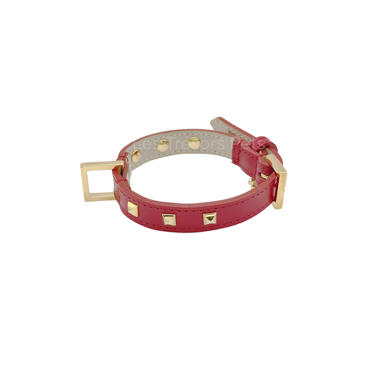 Collier rouge à clous pyramidaux dorés - Les Trésors Pets