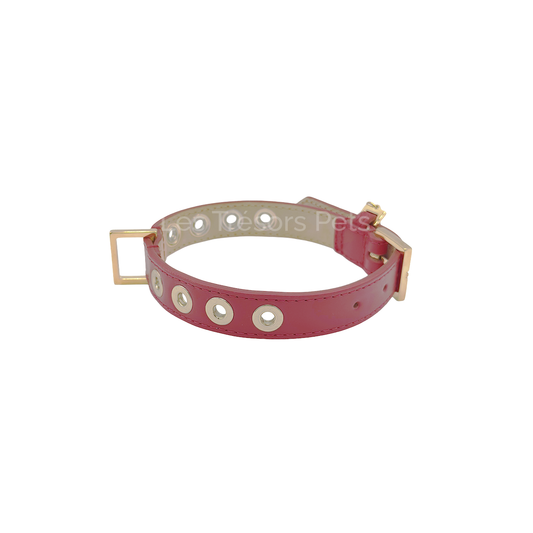 Collier à goujons dorés – Cuir rose - Les Trésors Pets