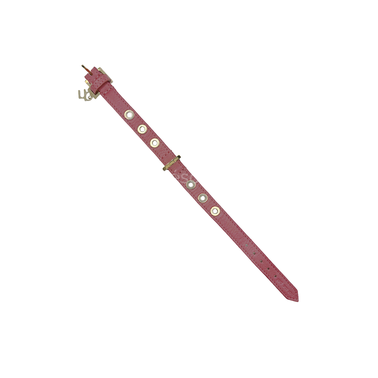 Collier à goujons dorés – Cuir rose - Les Trésors Pets